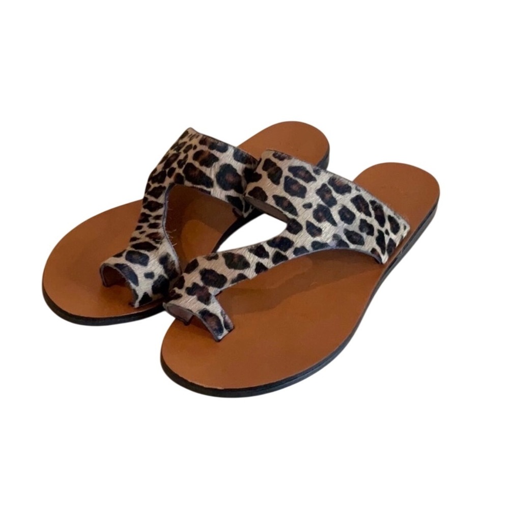 Kenneth Cole New York Leopard Print Hair Calf Toe Loop Sandals Made in Italy 9